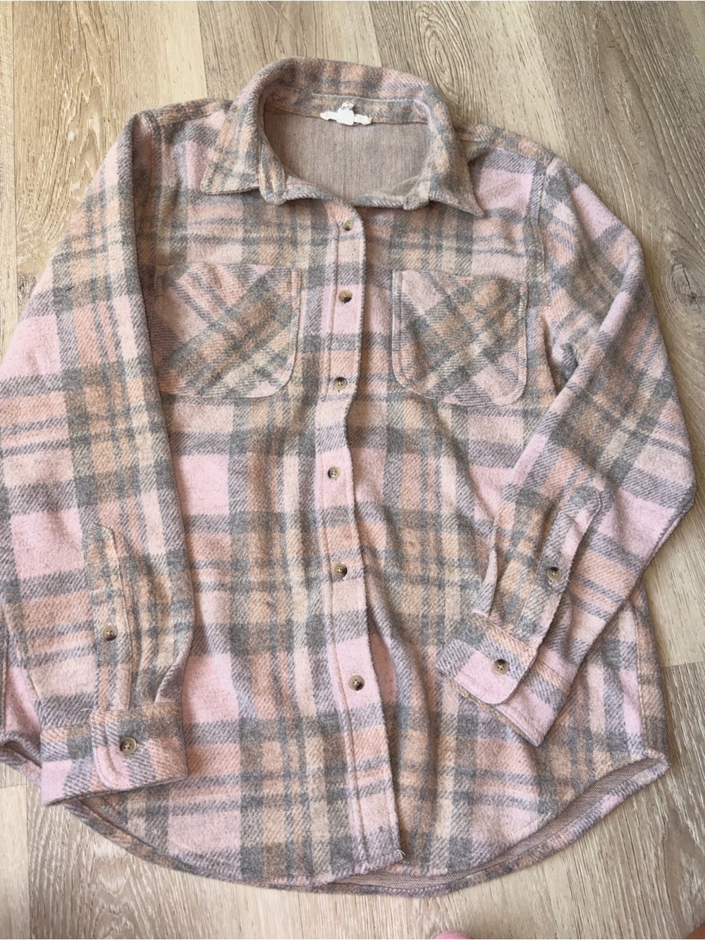 Beach lunch lounge Pink and Gray Plaid Button-Up Shacket